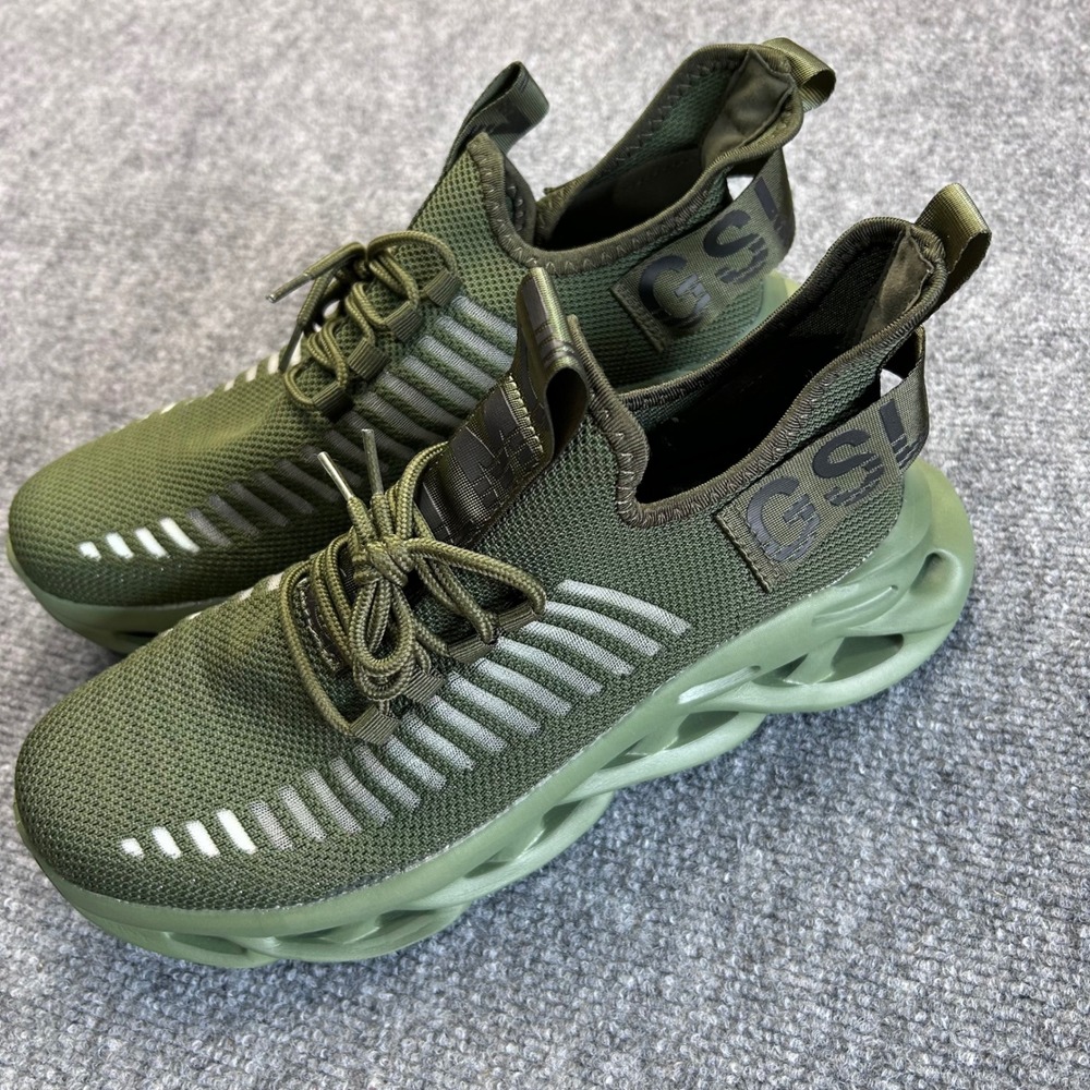 GSLMOLN Mens Blade Running Shoes Olive Green Knit Mesh Sneakers Size 44